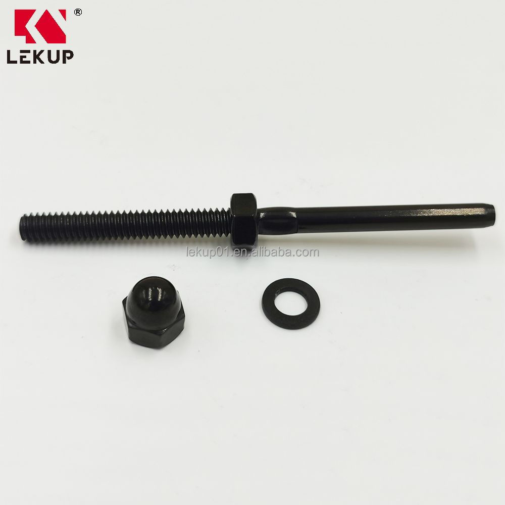 T316 Deck Stair Hardware Terminal Stainless Steel Hand Swage Threaded Stud Tensioner Black Cable Railing Kit for 1/8