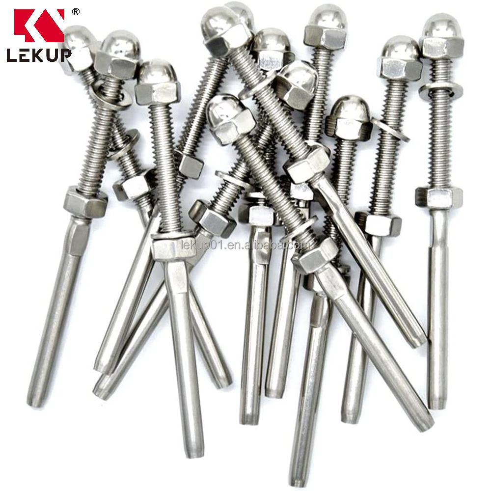 T316 Stainless Steel Hand Swage Threaded Stud Tensioner Cable Railing Kit Terminal for 3/16