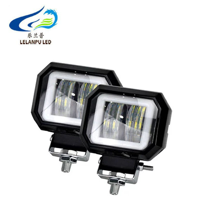 High Power 20W 3inch Square Style Work Light 6500K 12V 24V Driving Fog Light With Angel Eyes For Jeep SUV Offroad