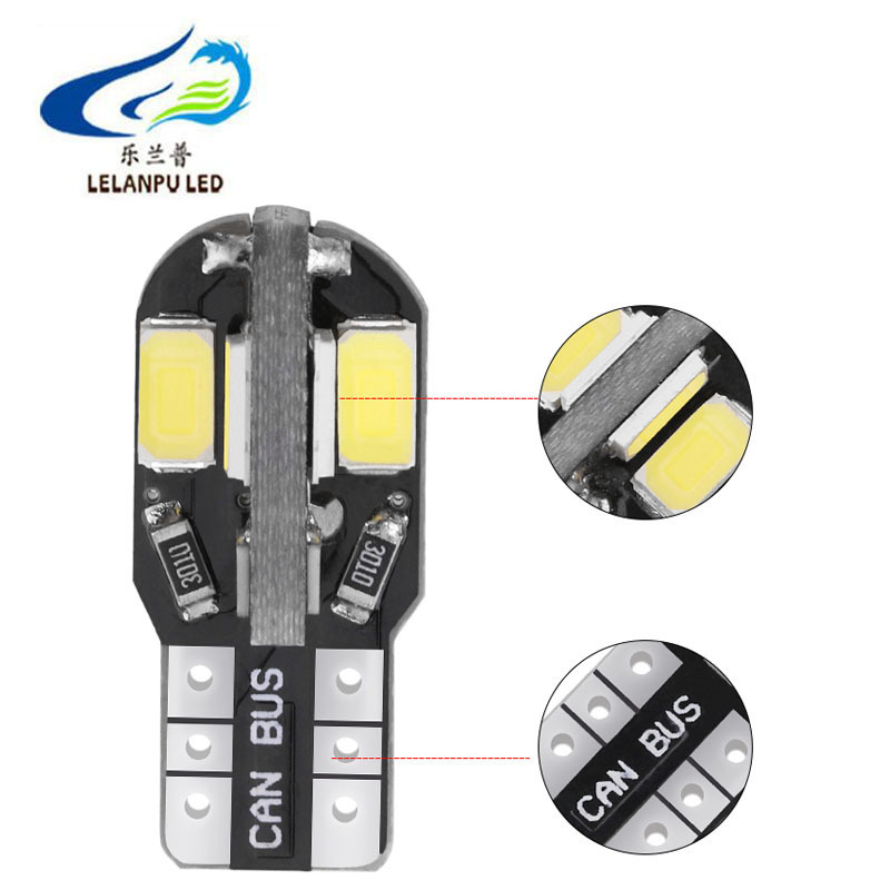 LELANPU T10 Led Car Interior Bulb Canbus Error Free White 5630 5730 8SMD LED 12V Car Side Wedge Light White Lamp Bulb