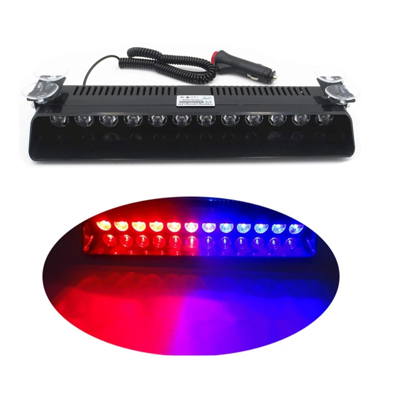 Yellow Blue Red 12LED Car Emergency Warning Vehicle Strobe Flash Light Bar 12W Flashing Lamp Windshield Warning Light