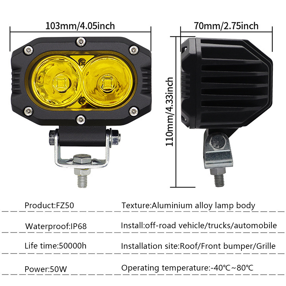 High power 4inch LED Work Light Spot Flood 4x4 dual colour 4inch Motorcycle lights for truck led lamp fog driving lamp