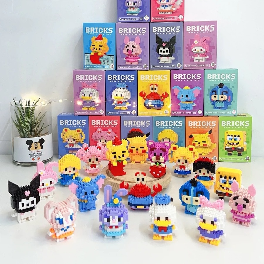 Lele Brother 60 Animal Cartoon Figures Mini Building Blocks Strawberry Bear LCD Screen Computer Pendant Kids Toys Gifts