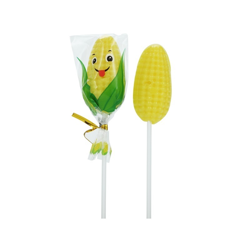 15g Halal Sweet Corn Shape hard Lollipop Candy in PVC Jar