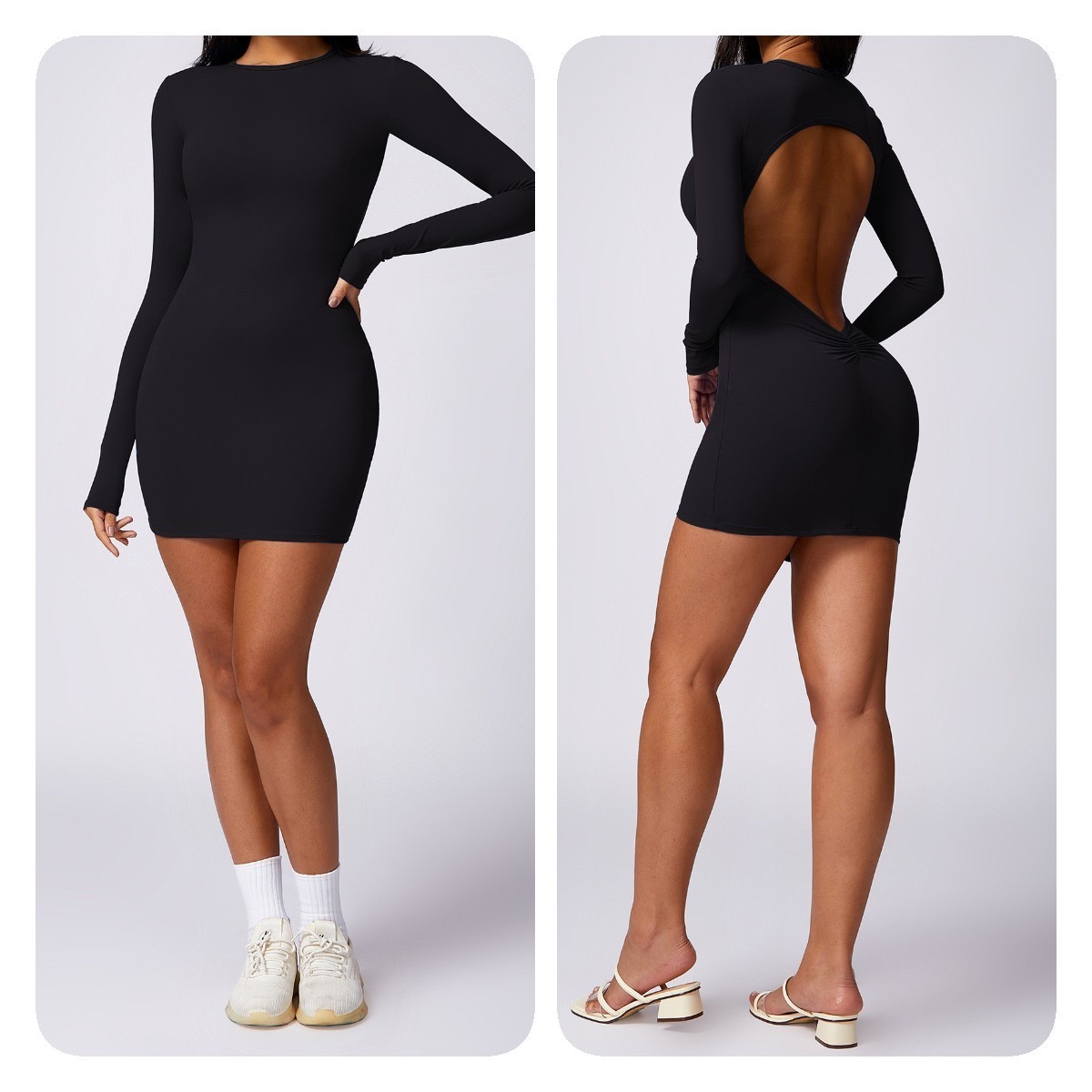 YISHENHON Wholesale Long Sleeved Open Back Yoga Jumpsuits For Women Sexy Sports Romper Playsuits Out One Piece Active Bodysuit