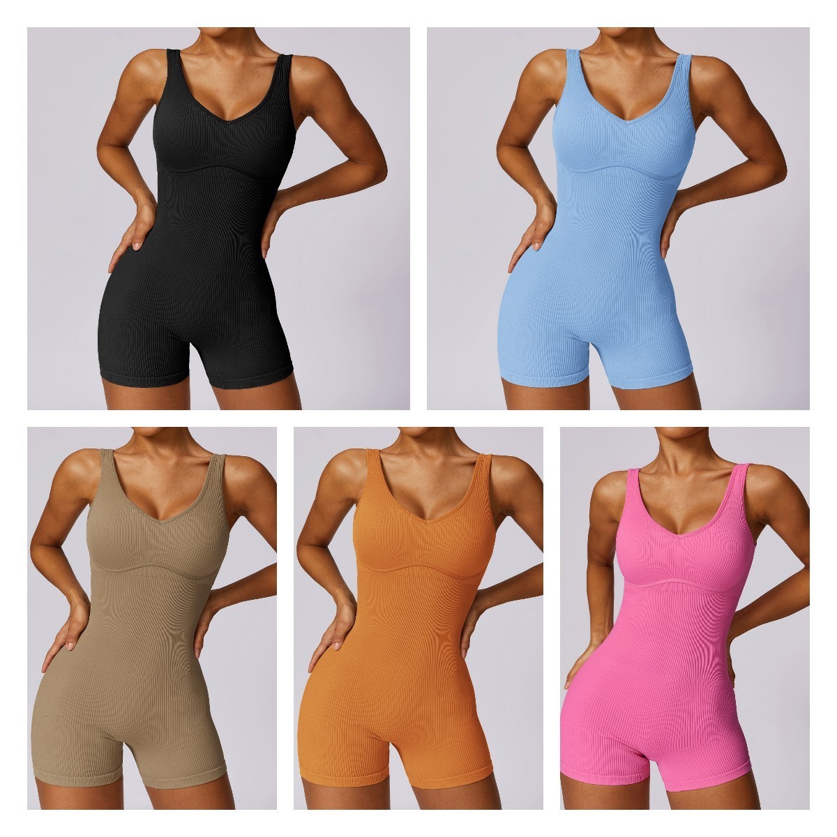 YISHENHON High Elastic Gym Fitness Playsuits Sexy Sleeveless Bodycon Custom Logo Rompers Sports One Piece Seamless Yoga Jumpsuit