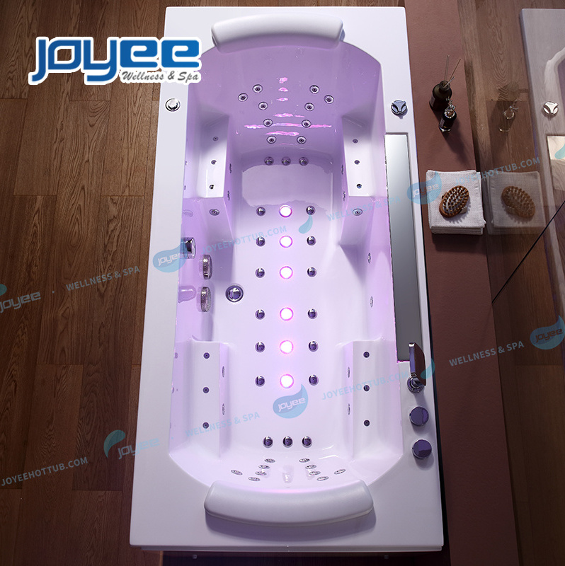 LELESPA Rectangular 2 persons 3 sided skirt Whirlpool Massage Bathtub Indoor hot cold water Acrylic Bathtub with LED jet