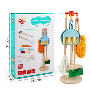 Educational Wooden 5pcs Girls Household Tools Stand Pretend Play Kids Cleaning Set, Housekeeping Toys, Cleaning Toys For Kids