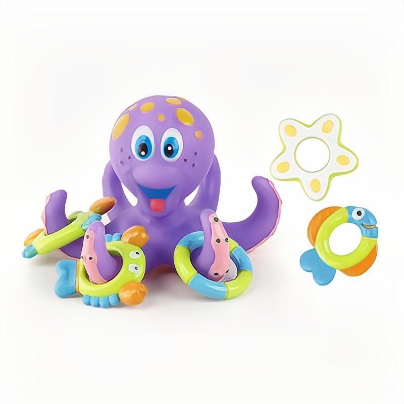 Wholesale Hot Sell Small Kid Toddler Rubber Octopus Animal Tub Bathing Shower Toys Hoopla Rings Floating Baby Bath Toys