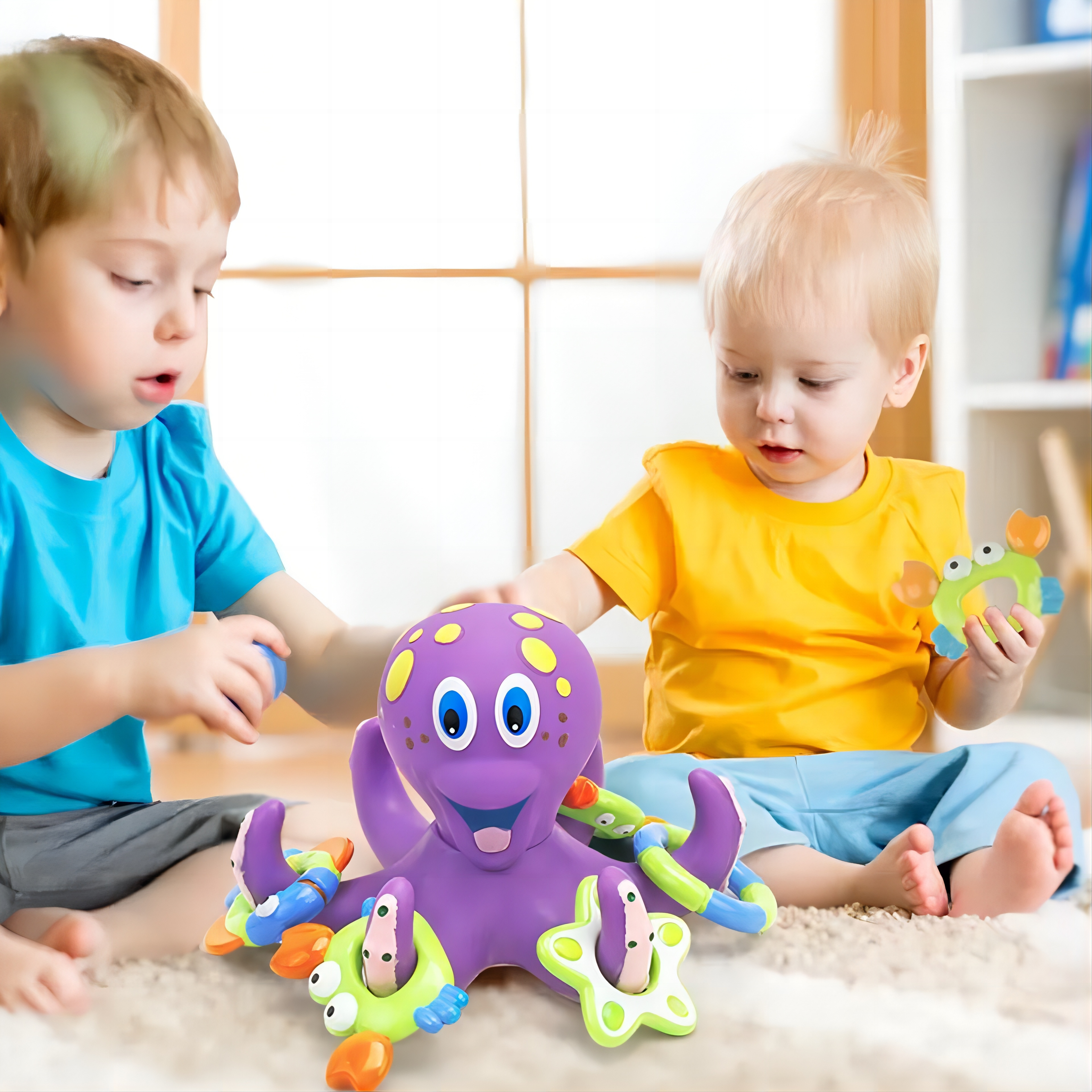 Wholesale Hot Sell Small Kid Toddler Rubber Octopus Animal Tub Bathing Shower Toys Hoopla Rings Floating Baby Bath Toys