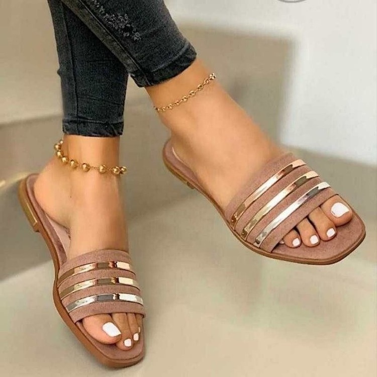 Leisure Simple Style Slippers for Women Fashion Slides Open Toe Sandals Ladies Flat Leather Sandals