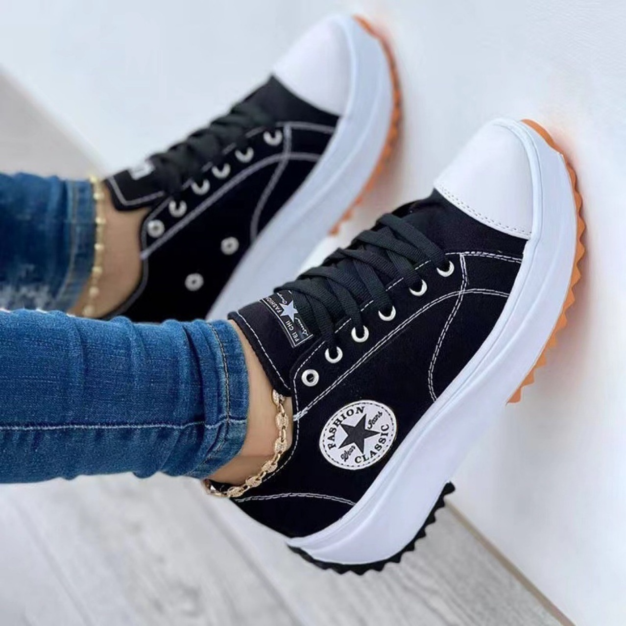 Stylish canvas thick sole women walking style leisure wear shoes anti-slippery comfortable ladys sneakers female girls shoes