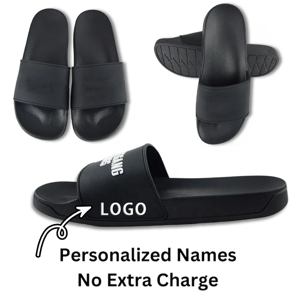 OEM Custom Logo Slide Sandal Black PVC Footwear with Custom Slippers for Men Blank Plain Slide for Summer and Spring