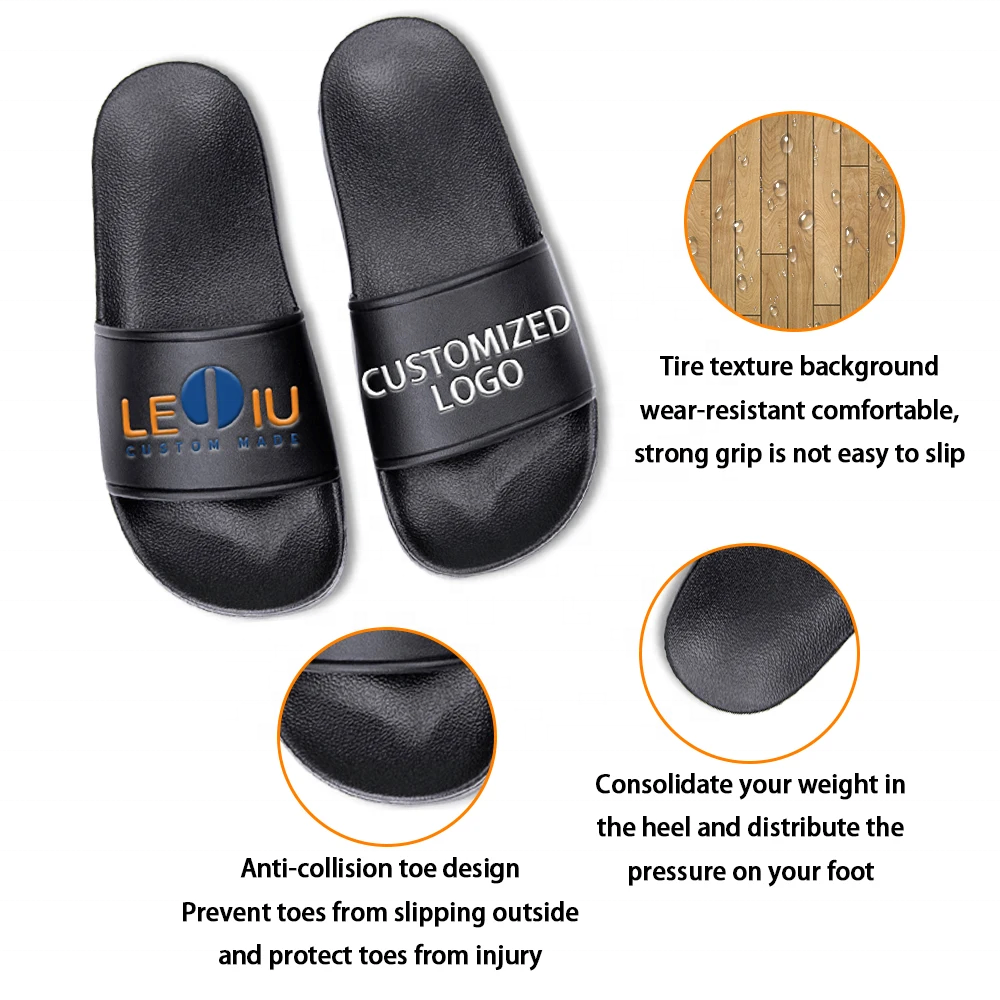 OEM Custom Logo Slide Sandal Black PVC Footwear with Custom Slippers for Men Blank Plain Slide for Summer and Spring