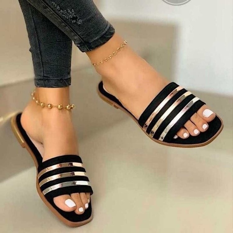 Leisure Simple Style Slippers for Women Fashion Slides Open Toe Sandals Ladies Flat Leather Sandals