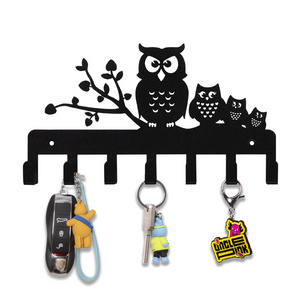 Custom Wall Mounted Black Owl Metal Key Holder Hook hanger Rack