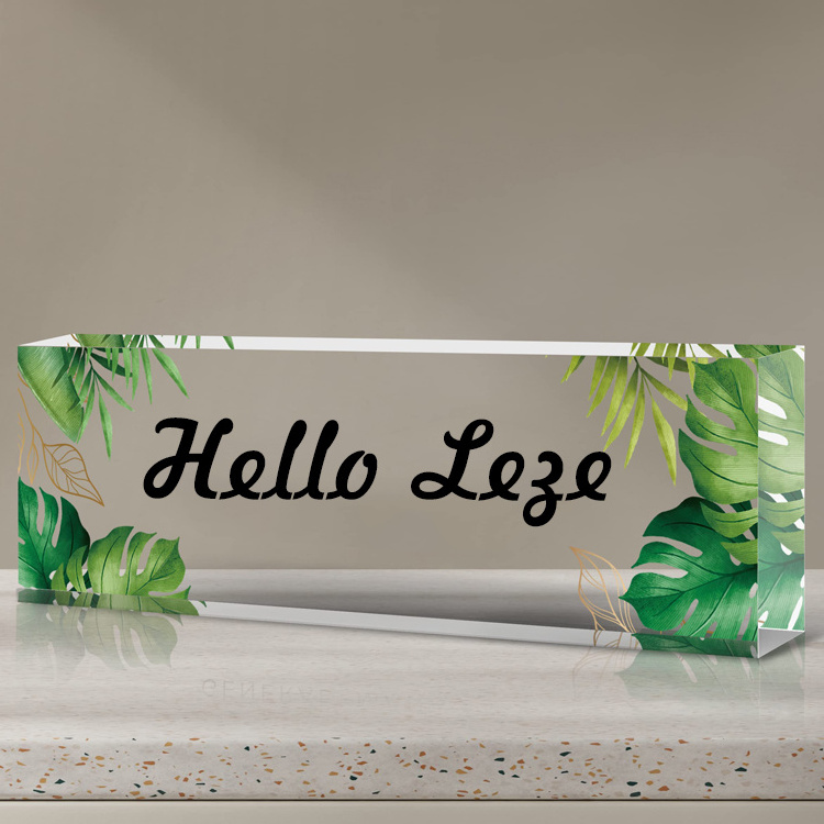 Custom Plexiglass Stand Paperweight Name Plate Desk Print Sublimation Logo Gift Transparent Acrylic Block Decoration