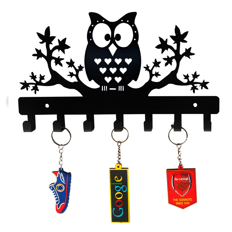 Custom Wall Mounted Black Owl Metal Key Holder Hook hanger Rack