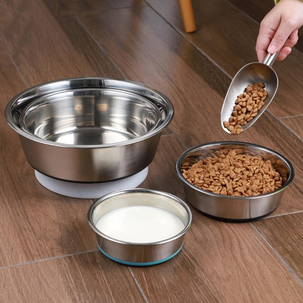 Stainless Steel Dog Bowl Durable Non-Slip Rubber Bottom Cat Food Water Pet Bowl Puppy Feeder For Small Medium Large Dogs