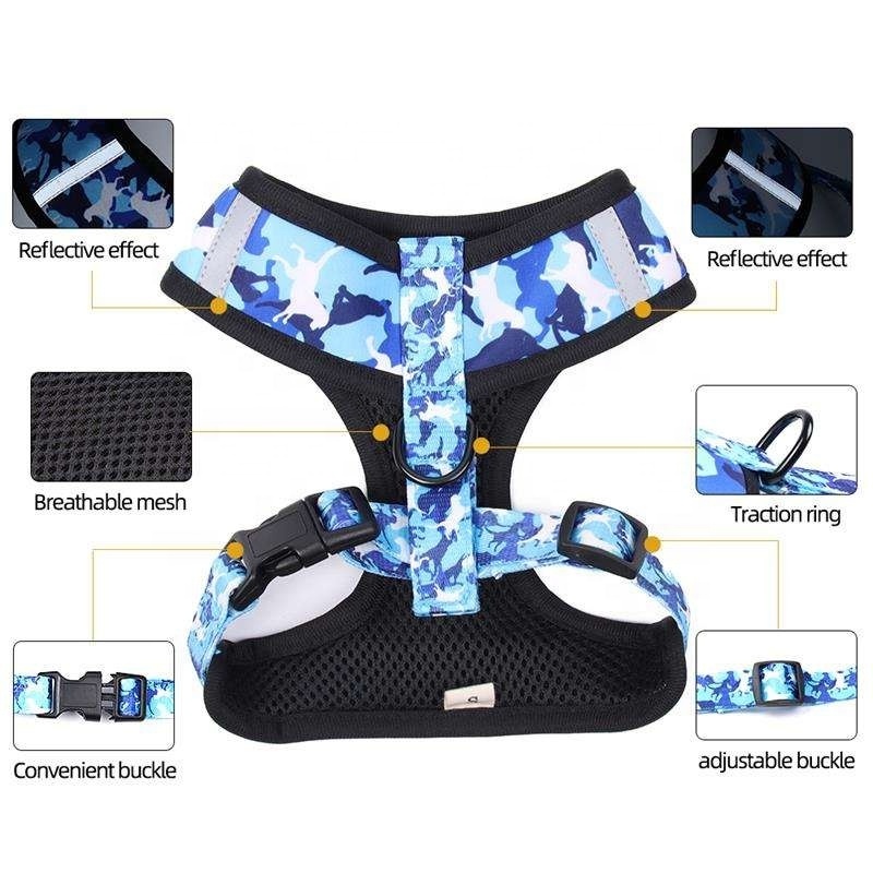 Wholesale Adjustable Camo Pet Mesh Harness Set Customized Dog Chest Strap With Collar Leash