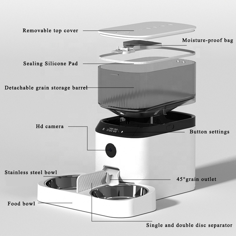 Custom Logo Automatic Pet Feeder with Camera Tuya Cat Feeders 5L Food Timer Feeding Smart Wifi Pet Feeder Charge ABS Rounded