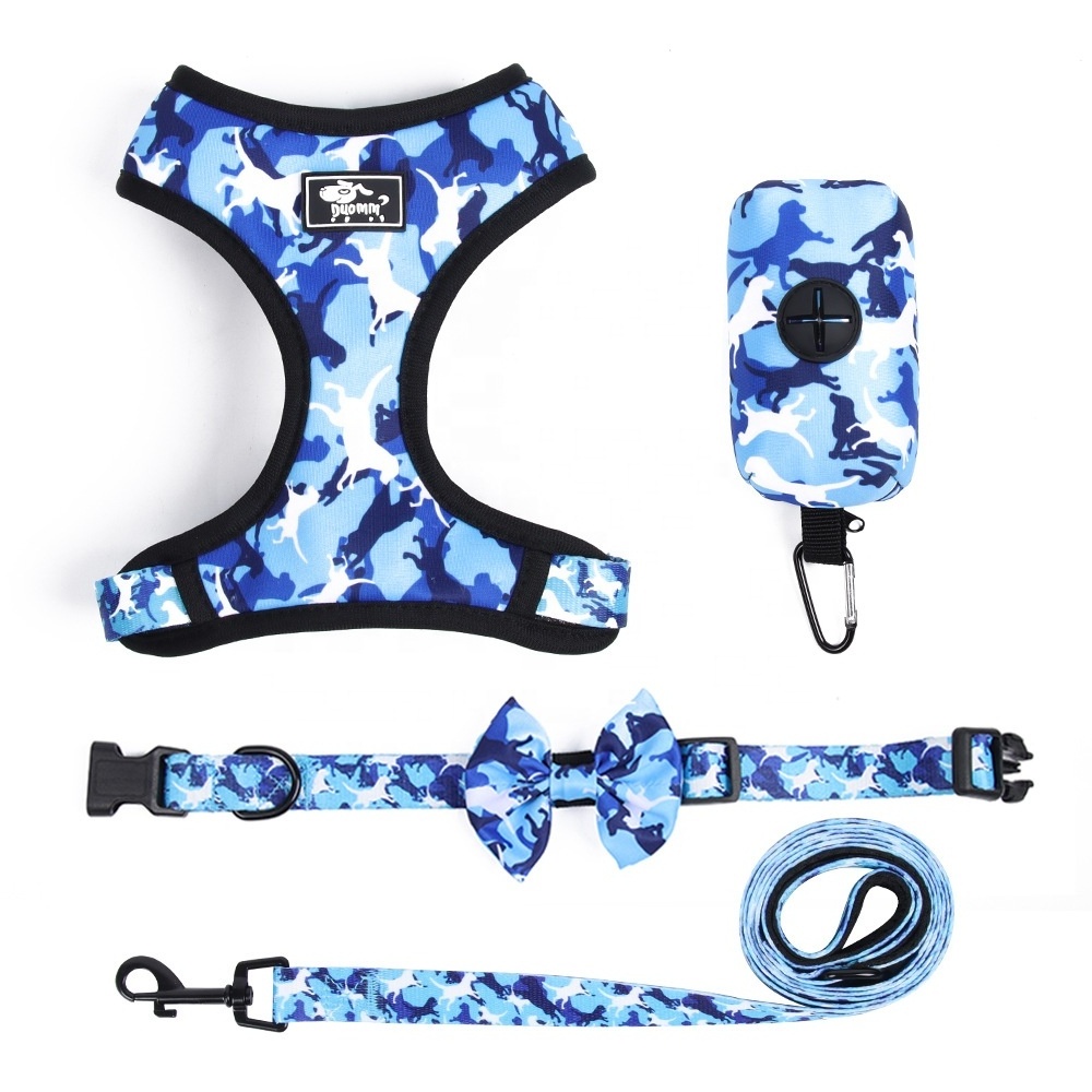 Wholesale Adjustable Camo Pet Mesh Harness Set Customized Dog Chest Strap With Collar Leash