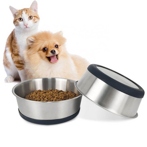 Stainless Steel Dog Bowl Durable Non-Slip Rubber Bottom Cat Food Water Pet Bowl Puppy Feeder For Small Medium Large Dogs