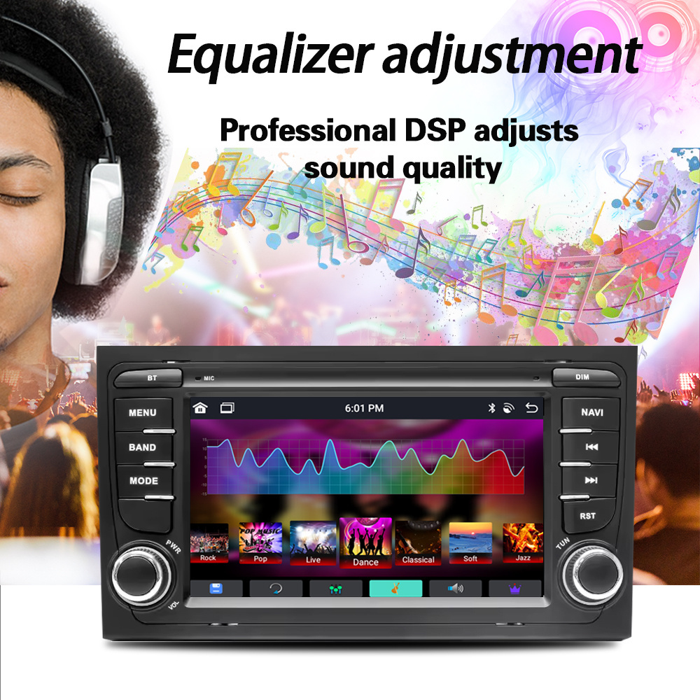 LELV 7 Inch Android13 Android Car Radio 2 Din Car Stereo Fm Video Carplay 4g Auto Electronics Car Dvd Player For Audi A4