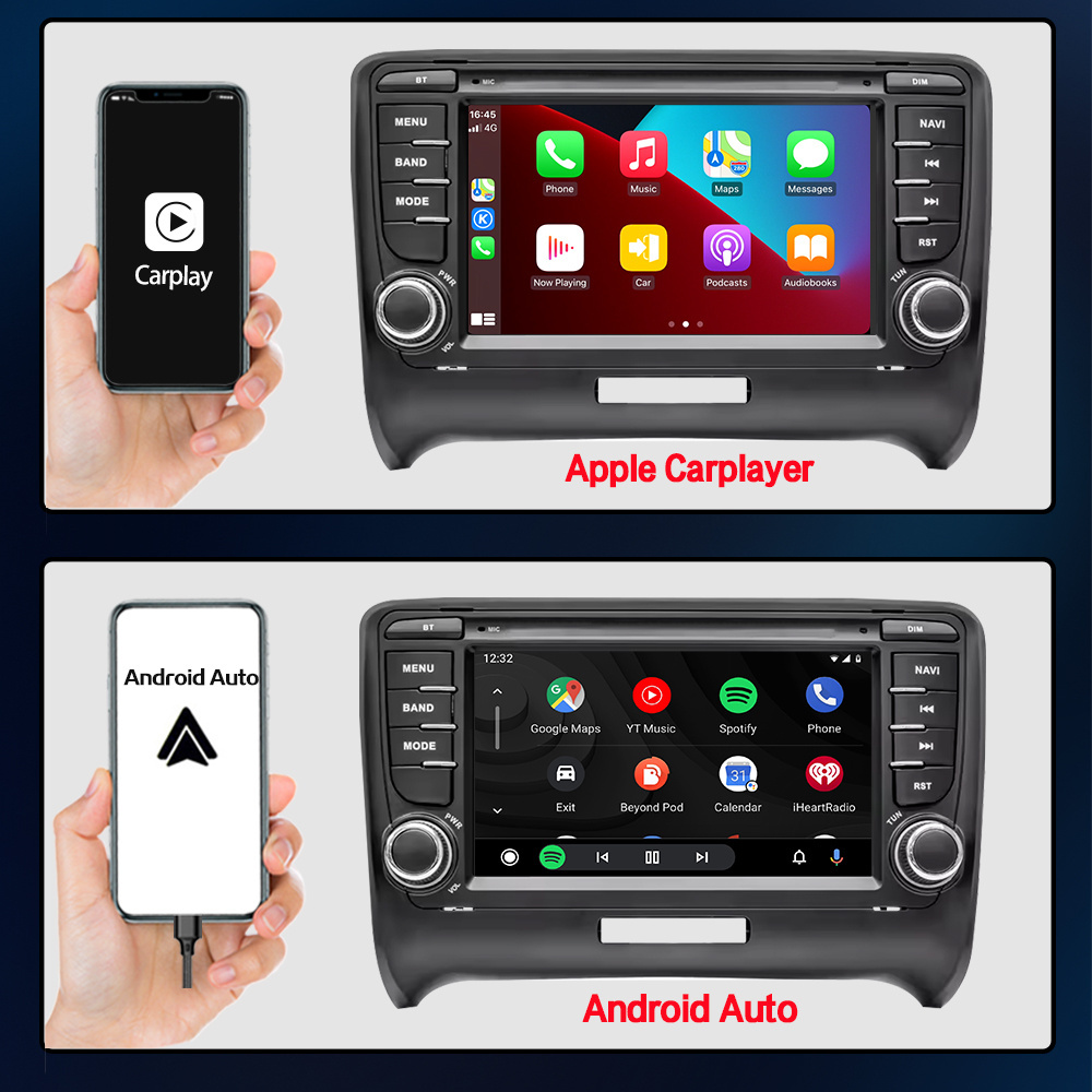 LELV 7'' Android 13 Car Radio For Audi Tt 2008-2014 Stereo Carplay Android Auto Gps Wifi Fm Fascia Panel