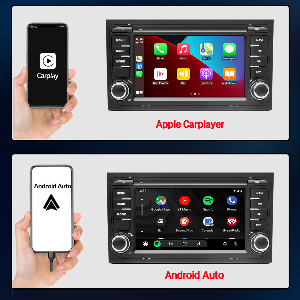 LELV 7 Inch Android13 Android Car Radio 2 Din Car Stereo Fm Video Carplay 4g Auto Electronics Car Dvd Player For Audi A4