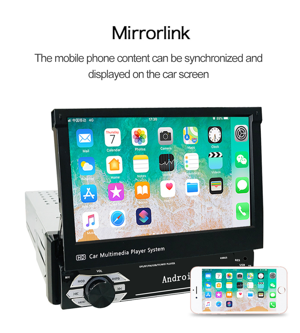 1din Car Android Radio Retractable Screen Autoradio Car Mp5 Player Stereo 1+16/2+32 Bt/gps/wifi Carplay 7 Inch Car Dvd Player