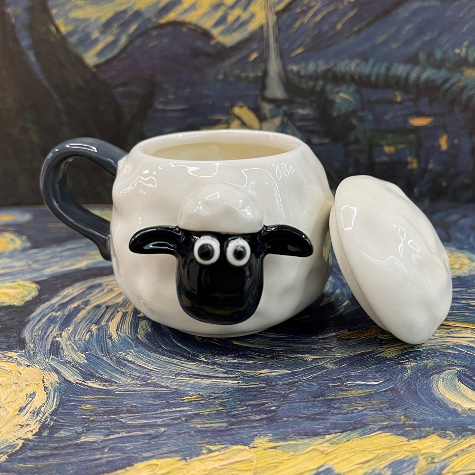 Lelyi Cartoon anime peripheral cup with lid cute sheep animal sheep mug