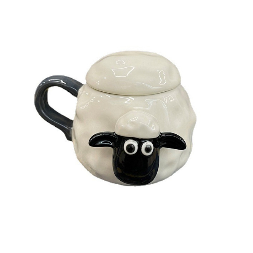 Lelyi Cartoon anime peripheral cup with lid cute sheep animal sheep mug