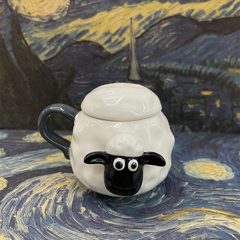 Lelyi Cartoon anime peripheral cup with lid cute sheep animal sheep mug