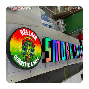 Customized smoke shop hanging GRB sign indoor decoration LED light color changing channel letter 3D outdoor commercial sign