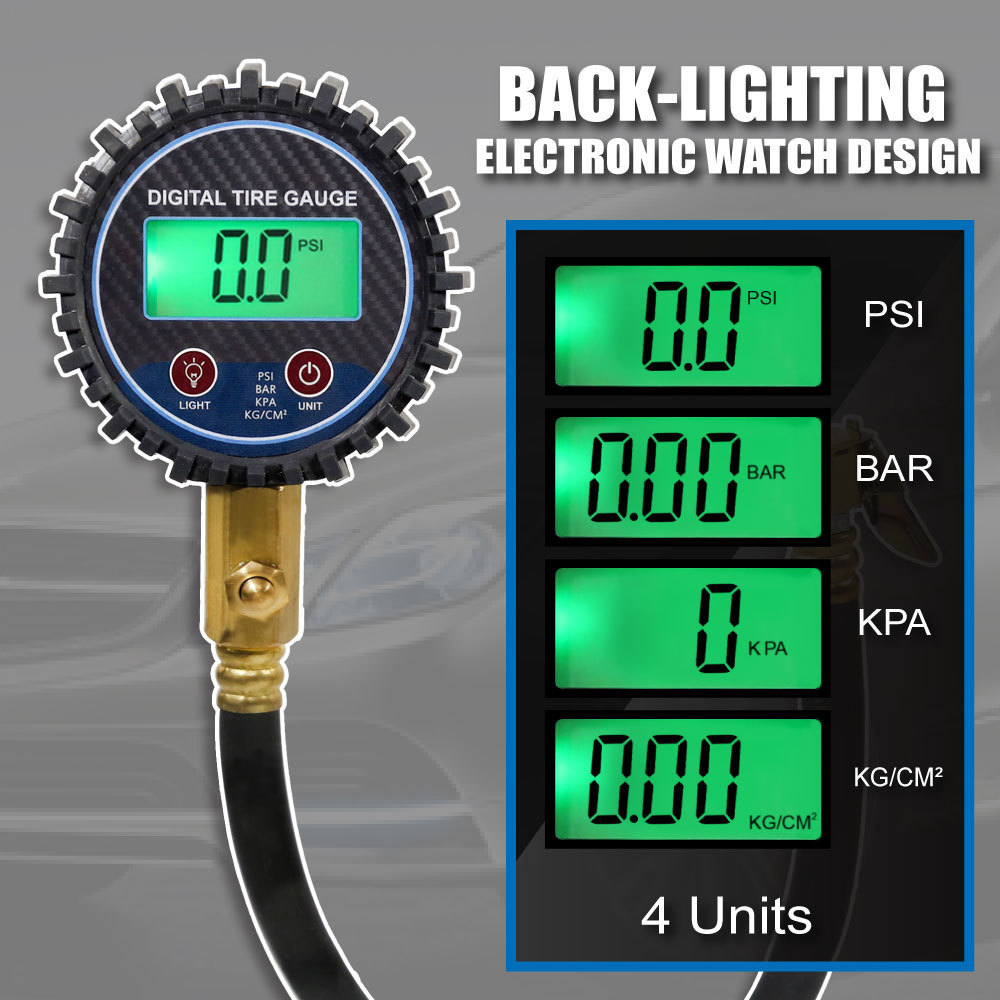 LEMATEC Digital Tire Pressure Gauge With Air Hose and Deflator Valve