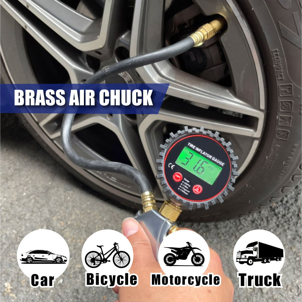 Professional Digital Tire Pressure Gauge Aluminum Tyre Inflating Gun Tire Inflator