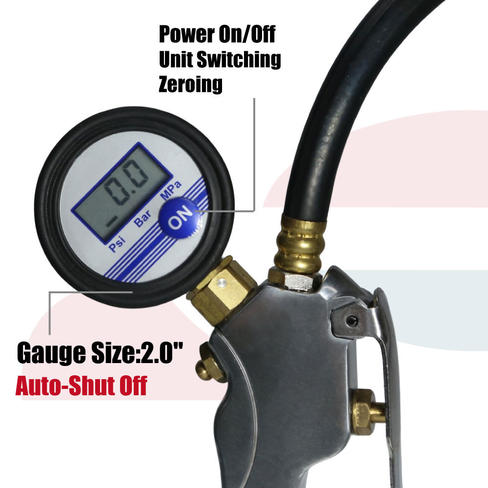 Professional Tire Inflator Aluminum Metal Air Gun with Digital Pressure Gauge Dual Chuck