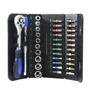 Drive Metric Socket & Bits Set Screwdriver Hex Ratchet Wrench Bits Adapter Made Hand Tools Kit Taiwan 37 Pcs 1/4 Inch Case S2 TW