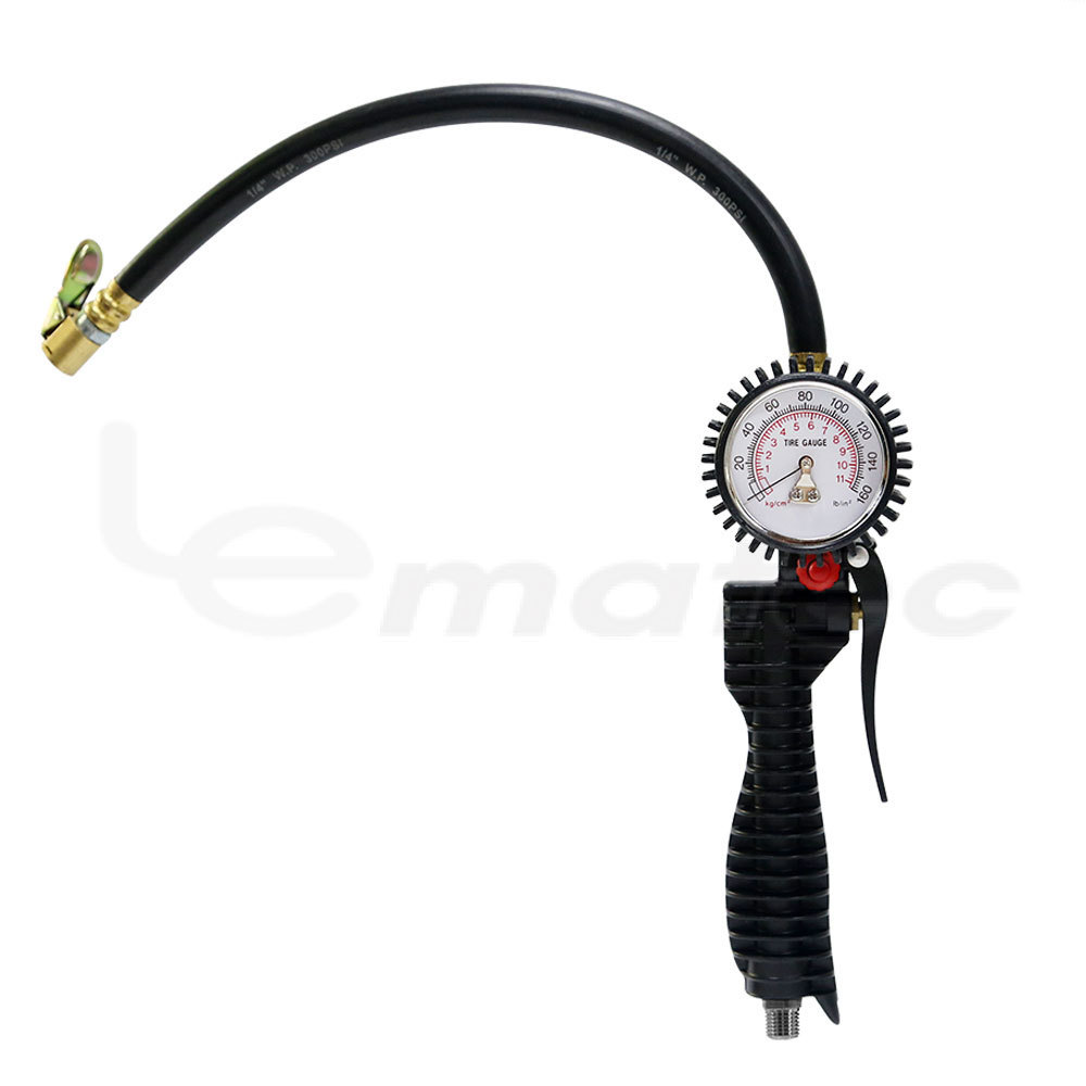 Portable Car Air Tire Inflator Gun With Preset Dial Pressure Gauge Release Valve Filling Accurate Diaphragm Gauge Chucks