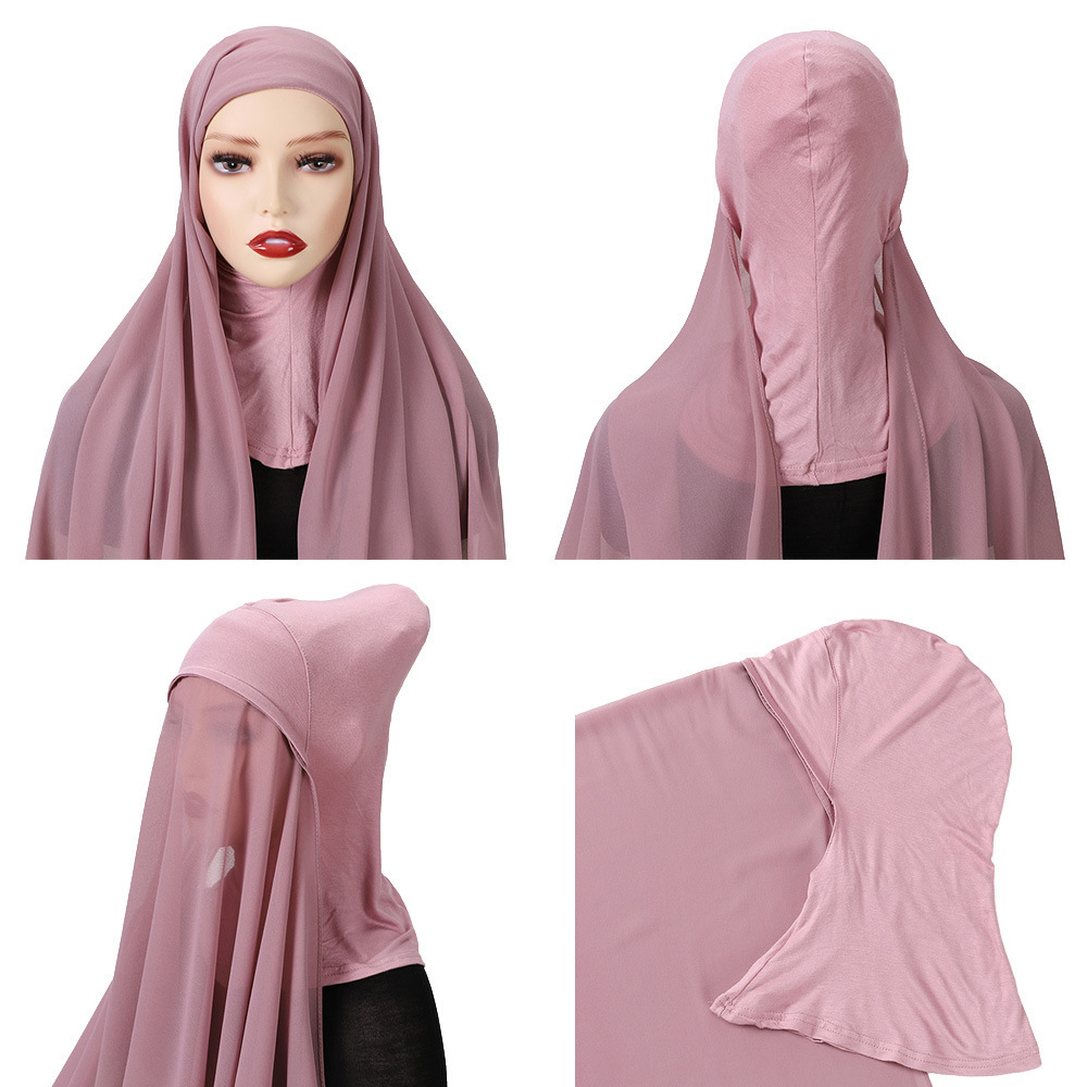 2024 wholesale supplier turkey fashion muslim women shawl headscarf 2 in 1 jersey inner caps chiffon Instant hijab