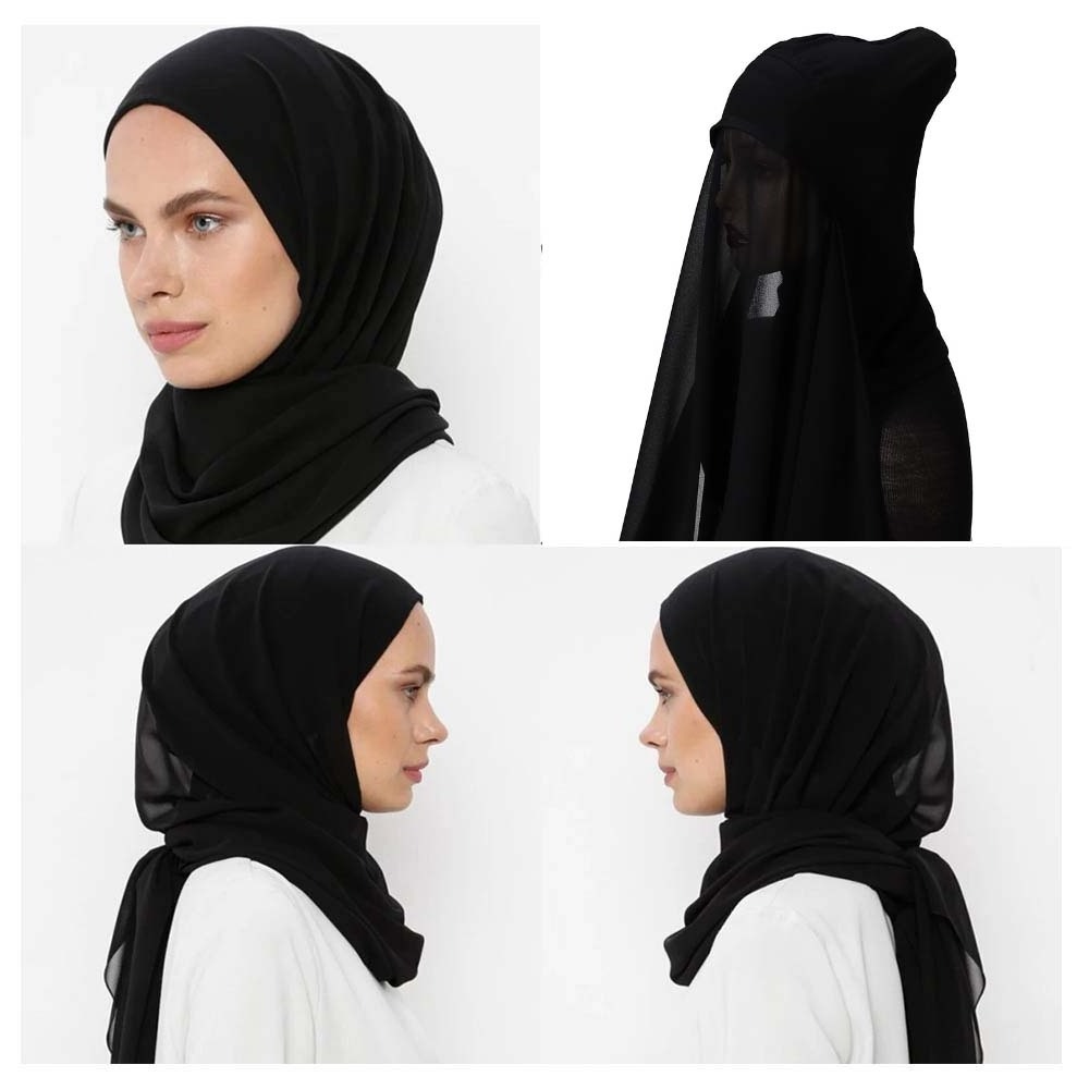 2024 wholesale supplier turkey fashion muslim women shawl headscarf 2 in 1 jersey inner caps chiffon Instant hijab