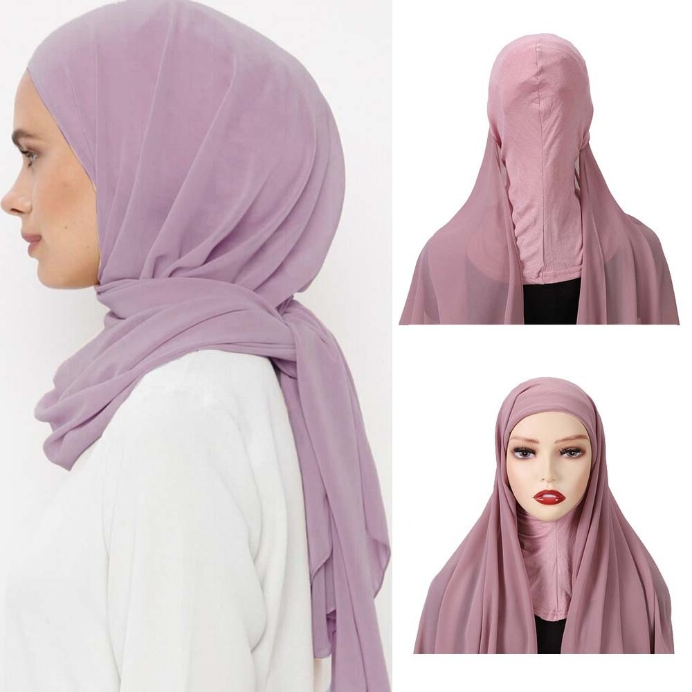 2024 wholesale supplier turkey fashion muslim women shawl headscarf 2 in 1 jersey inner caps chiffon Instant hijab