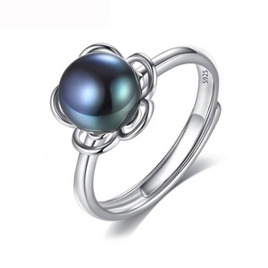 CZCITY Flower Shape 925 Sterling Silver Natural Freshwater Lady Finger Adjustable Real Pearl Ring