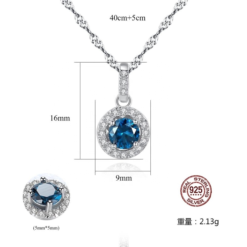 CZCITY Colorful Created Gemstone Pendant 925 Sterling Silver Round Tiny CZ Paved Pendant Women's Necklace Jewelry