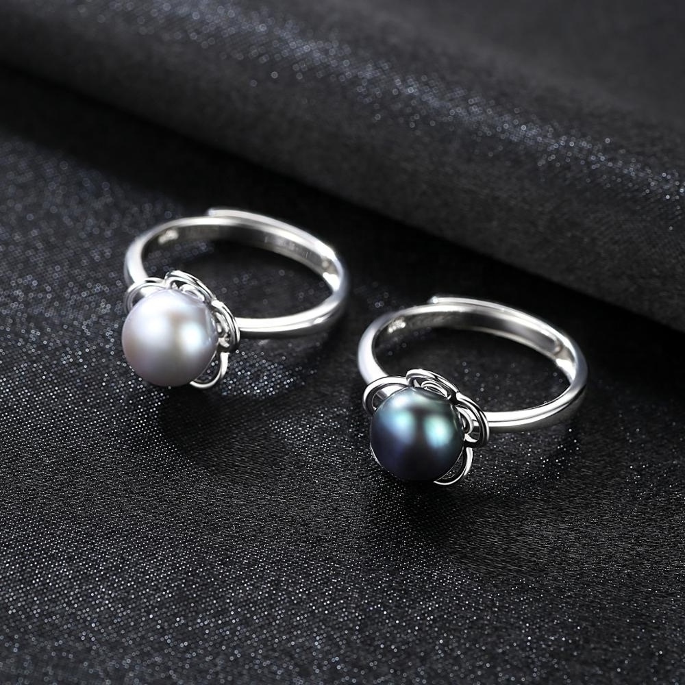 CZCITY Flower Shape 925 Sterling Silver Natural Freshwater Lady Finger Adjustable Real Pearl Ring