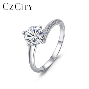 CZCITY 925 Woman New Fashion Sterling Silver Wedding Gift Engagement White Gold Party Moissanite Diamond Ring