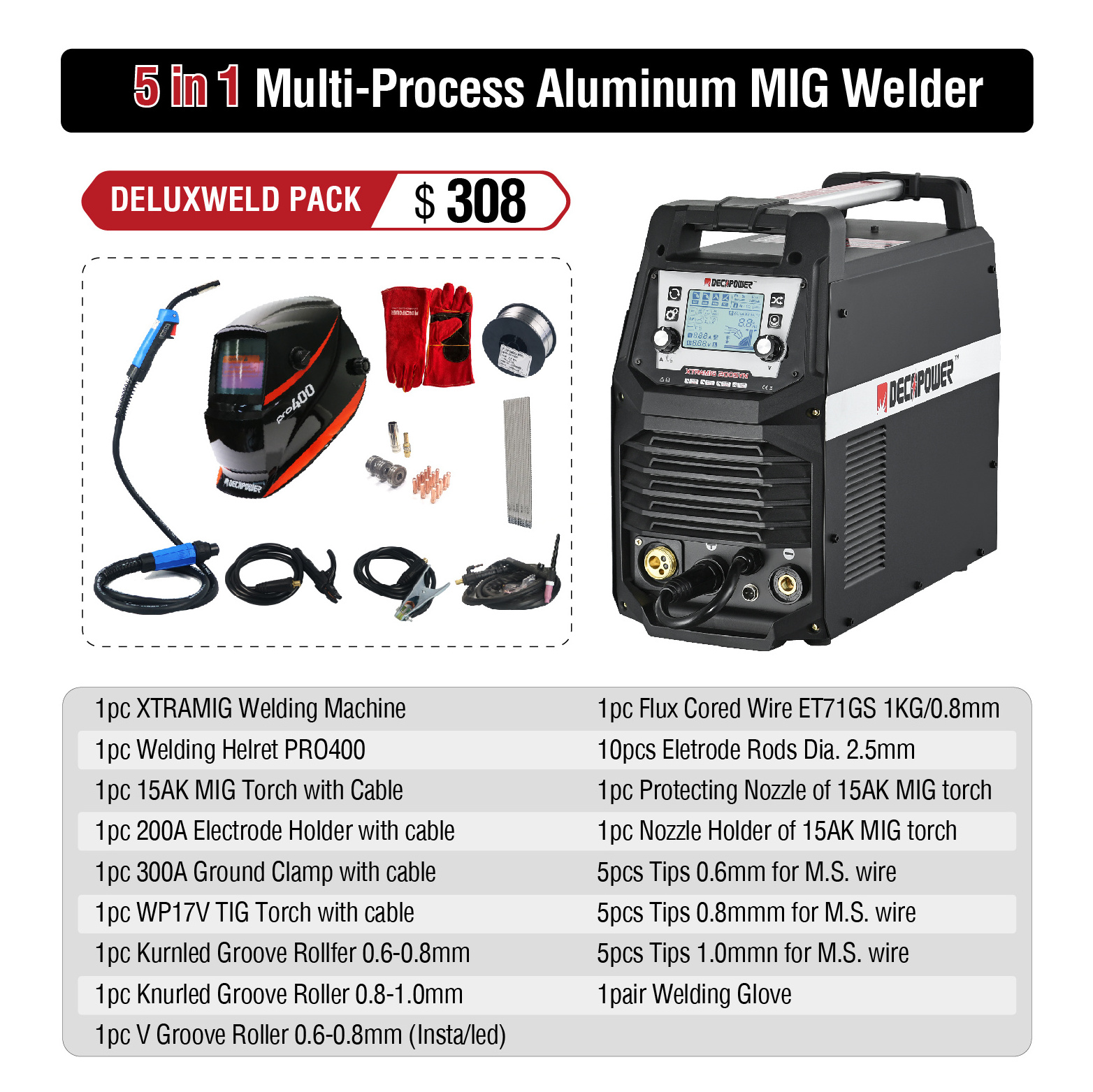 Factory WHOLESALE 5 in 1 MMA TIG MAG MIG Welder 200 AMP IGBT Aluminum CO2 NO GAS Inverter Welding Machine