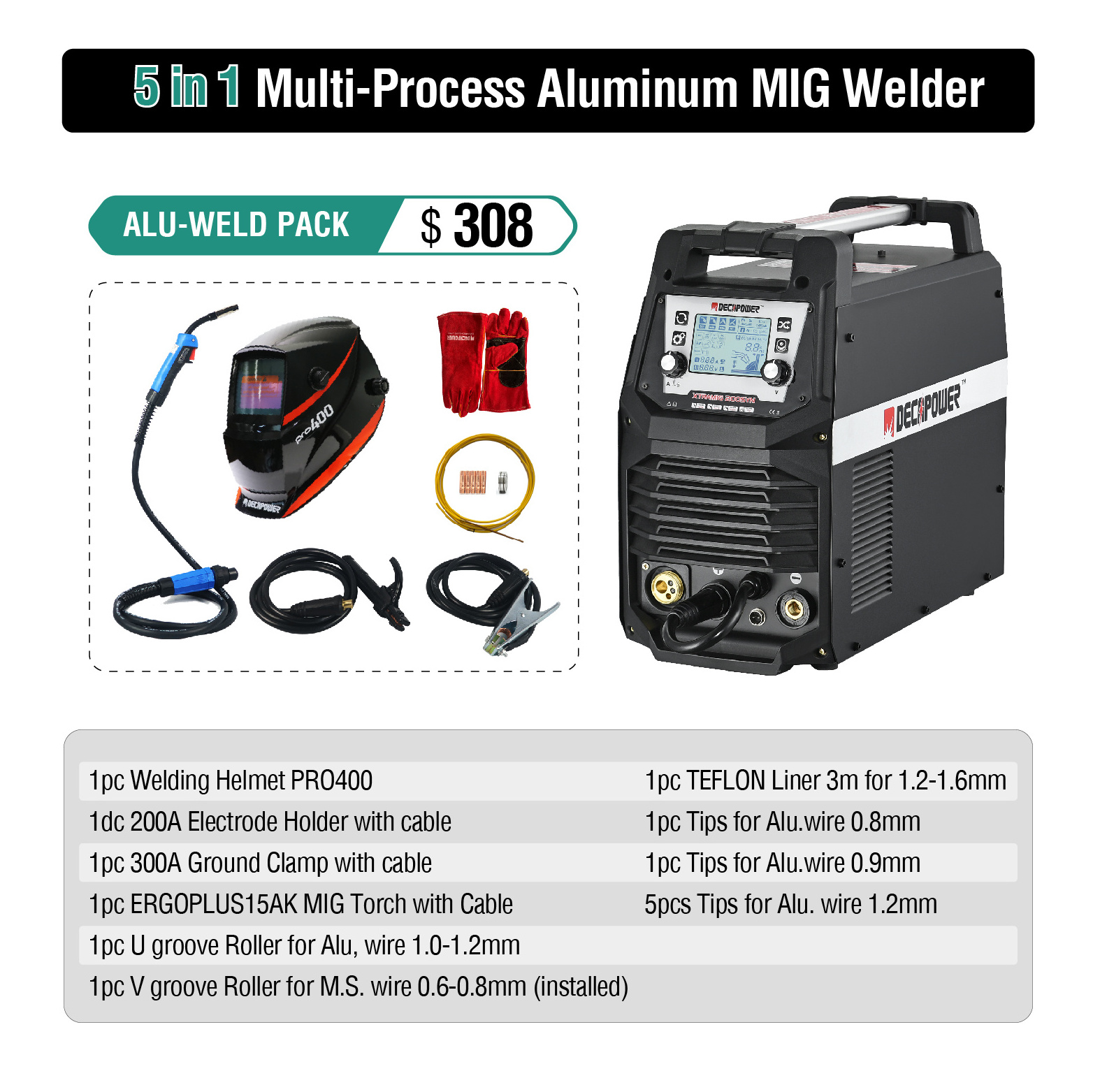 Factory WHOLESALE 5 in 1 MMA TIG MAG MIG Welder 200 AMP IGBT Aluminum CO2 NO GAS Inverter Welding Machine