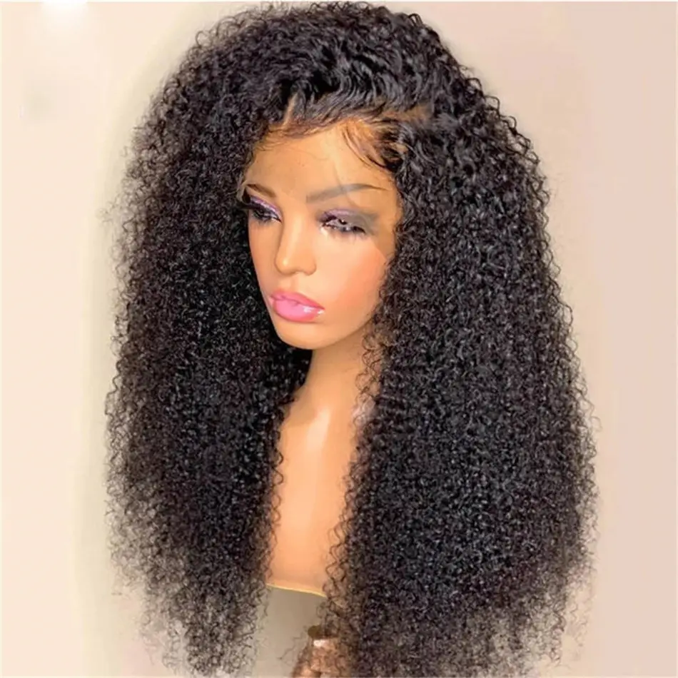 8-30 Inch Mongolian Afro Kinky Curly Human Hair Lace Front Wigs Virgin Hair Transparent HD Full Lace Frontal Wig With Baby Hair